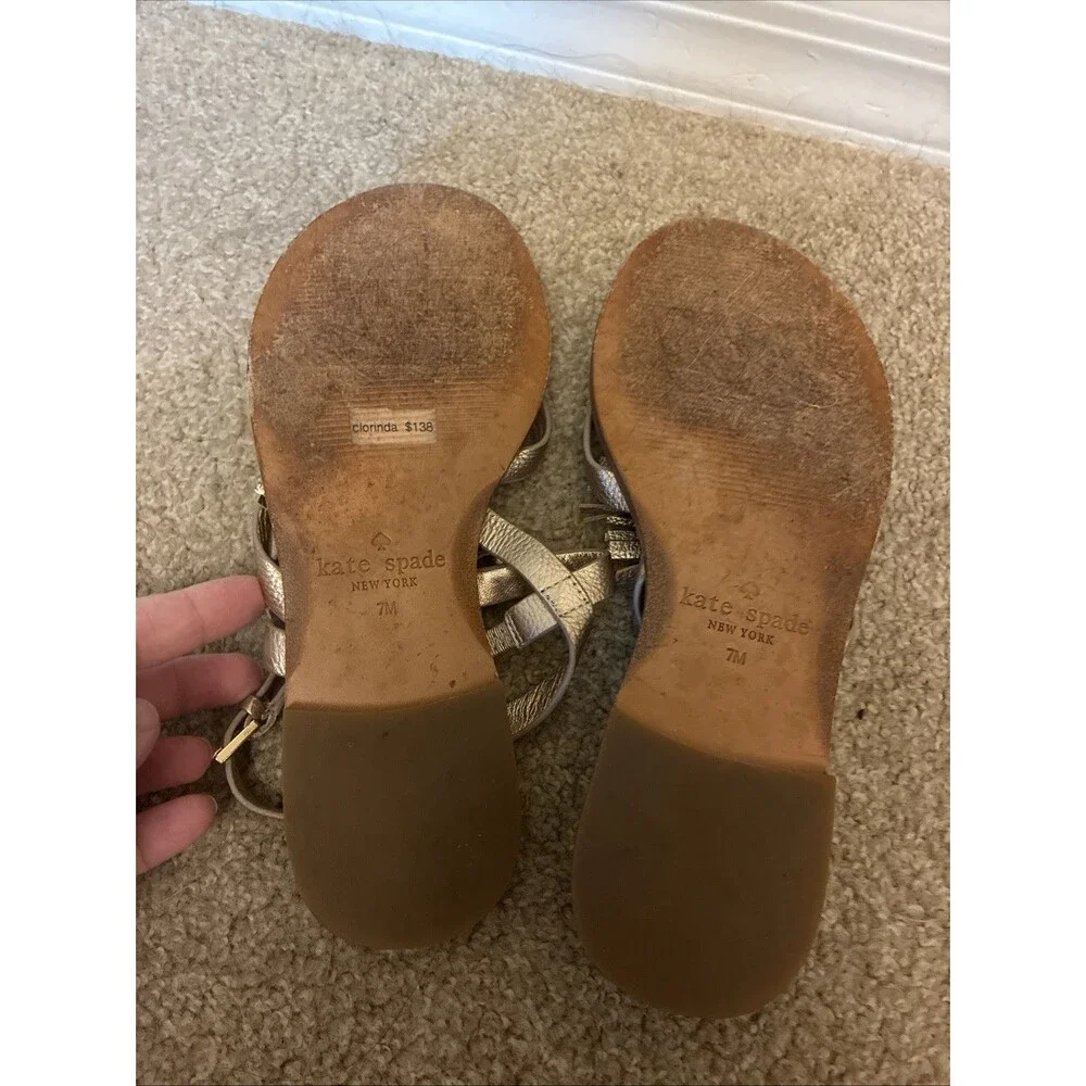 Kate Spade Clorinda Sandals Size 7 Bronze Metal Leather Flats